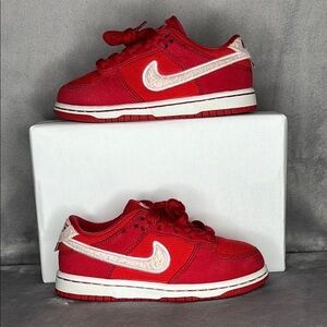 Nike Dunk Low Valentine’s Day Kids Red Sneakers Size 11C Heart Swoosh